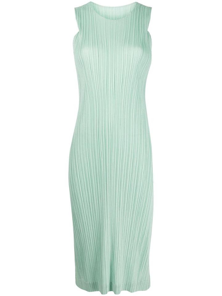 Pleats Please Issey Miyake Sleeveless Pleated Dress - Green