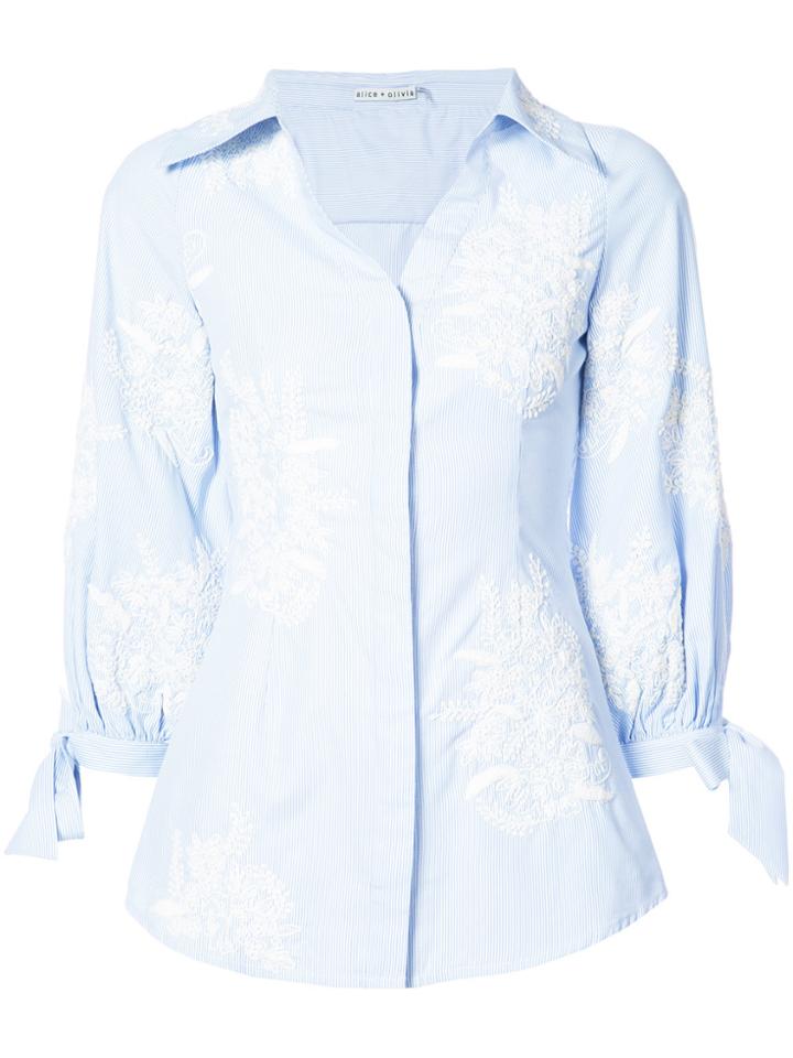 Alice+olivia Embroidered Shirt With Tie Cuffs - Blue