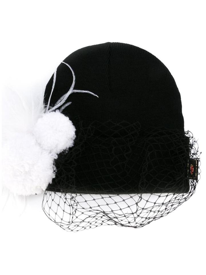 Feathered Veil Beanie, Women's, Black, Acrylic/polyester/wool/other Fibers, Piers Atkinson