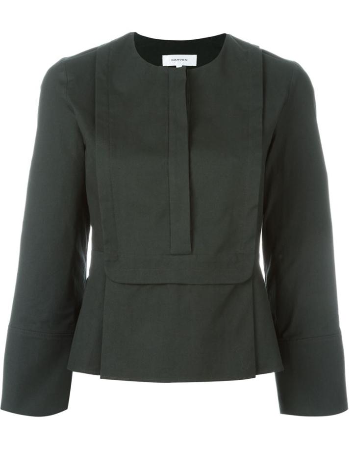 Carven Square Bib Blouse, Women's, Size: 40, Green, Cotton