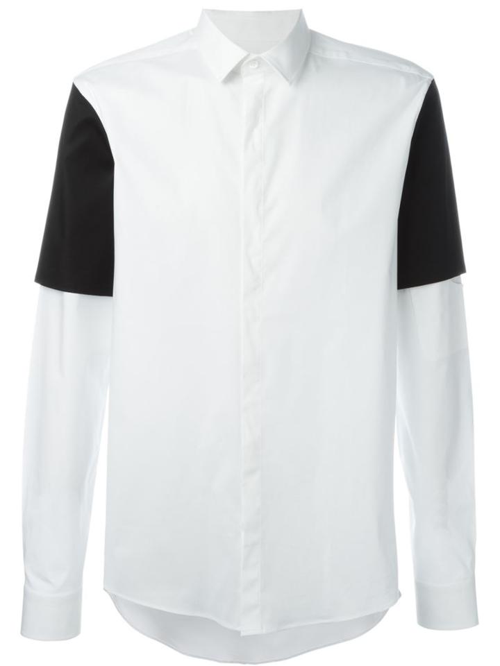 Les Hommes Urban Contrast Sleeve Layer Shirt, Men's, Size: 46, White, Cotton/spandex/elastane