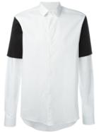 Les Hommes Urban Contrast Sleeve Layer Shirt, Men's, Size: 46, White, Cotton/spandex/elastane