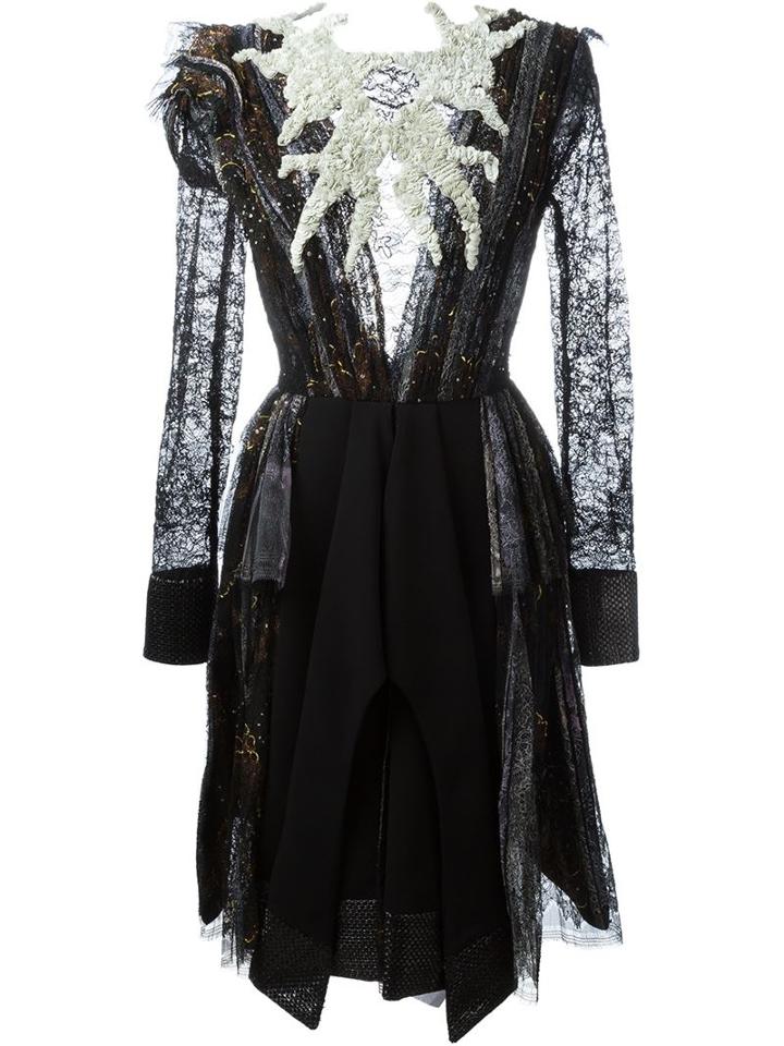 Hussein Bazaza Sequin Embellished Floral Lace Dress