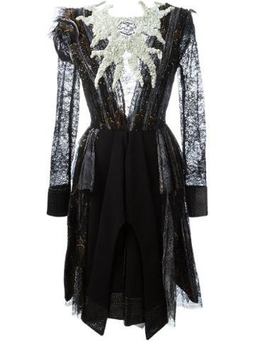 Hussein Bazaza Sequin Embellished Floral Lace Dress