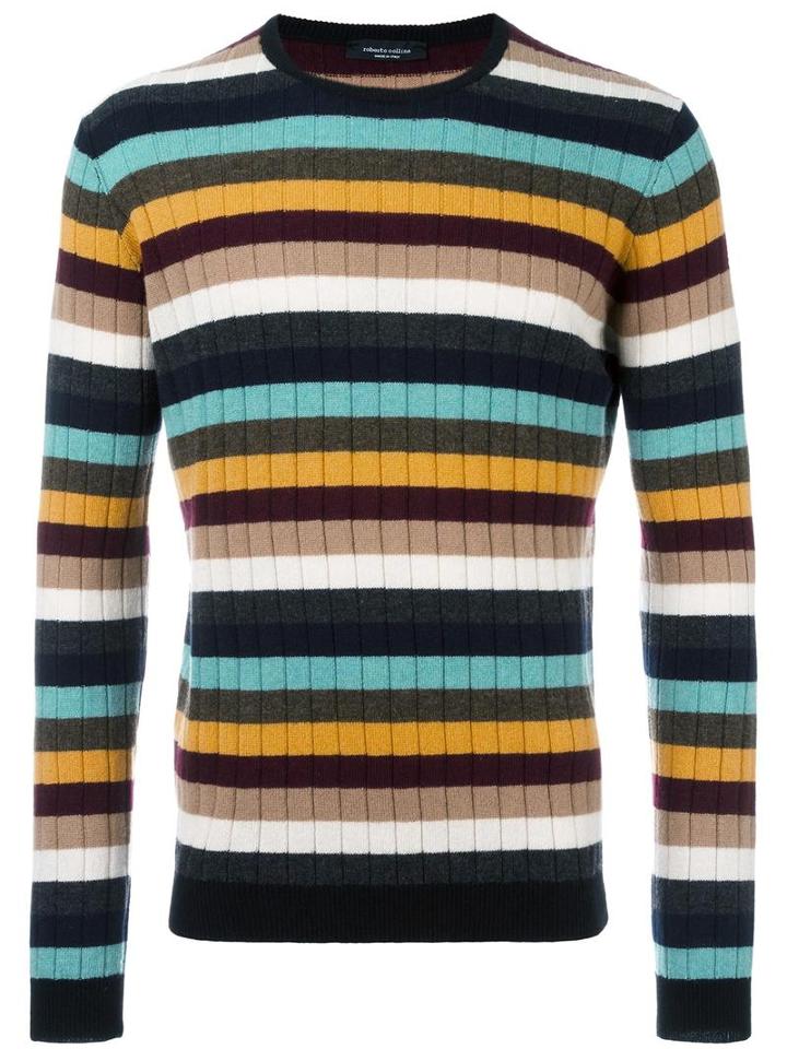 Roberto Collina Striped Ribbed Jumper, Men's, Size: 48, Cashmere