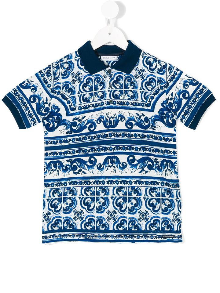 Dolce & Gabbana Kids - Majolica Print Polo Shirt - Kids - Cotton - 4 Yrs, Blue