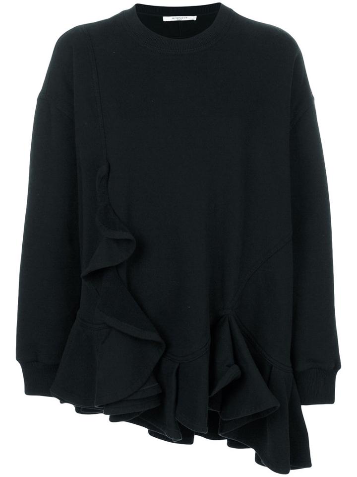 Givenchy - Asymmetric Ruffle Trim Sweatshirt - Women - Cotton - M, Black, Cotton