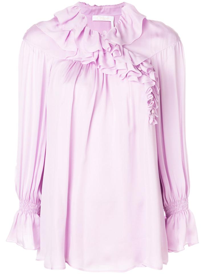 Chloé Ruffle Collar Blouse - Pink & Purple