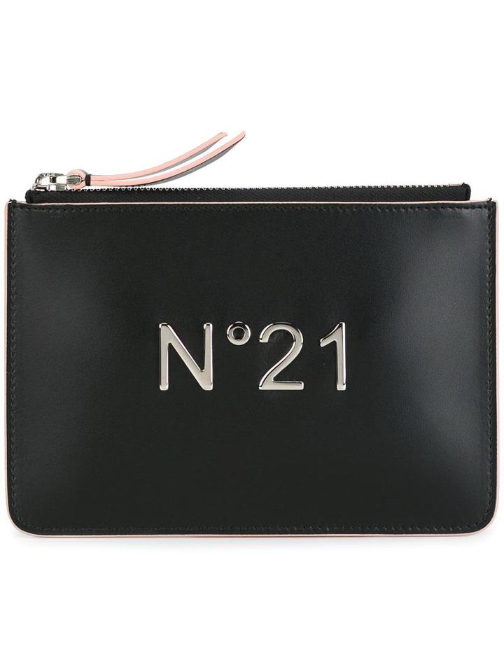 No21 Logo Clutch, Women's, Black, Leather