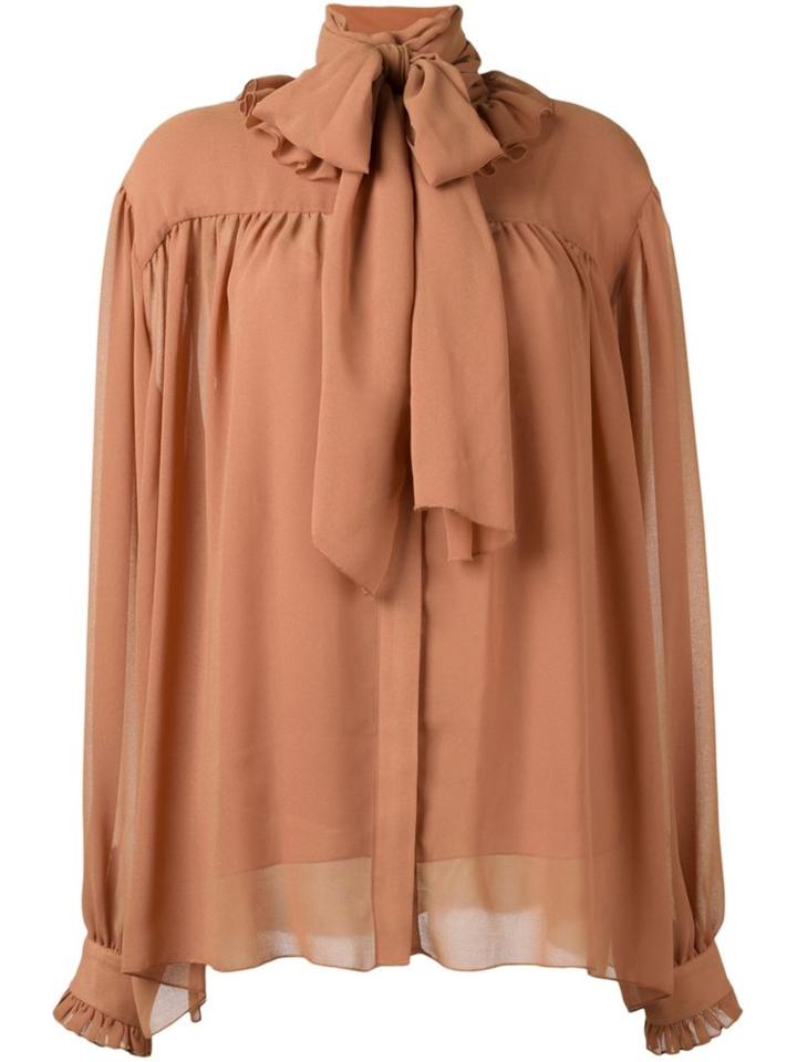 See By Chloé Ruffled Pussy Bow Shirt, Women's, Size: 38, Pink/purple, Polyester