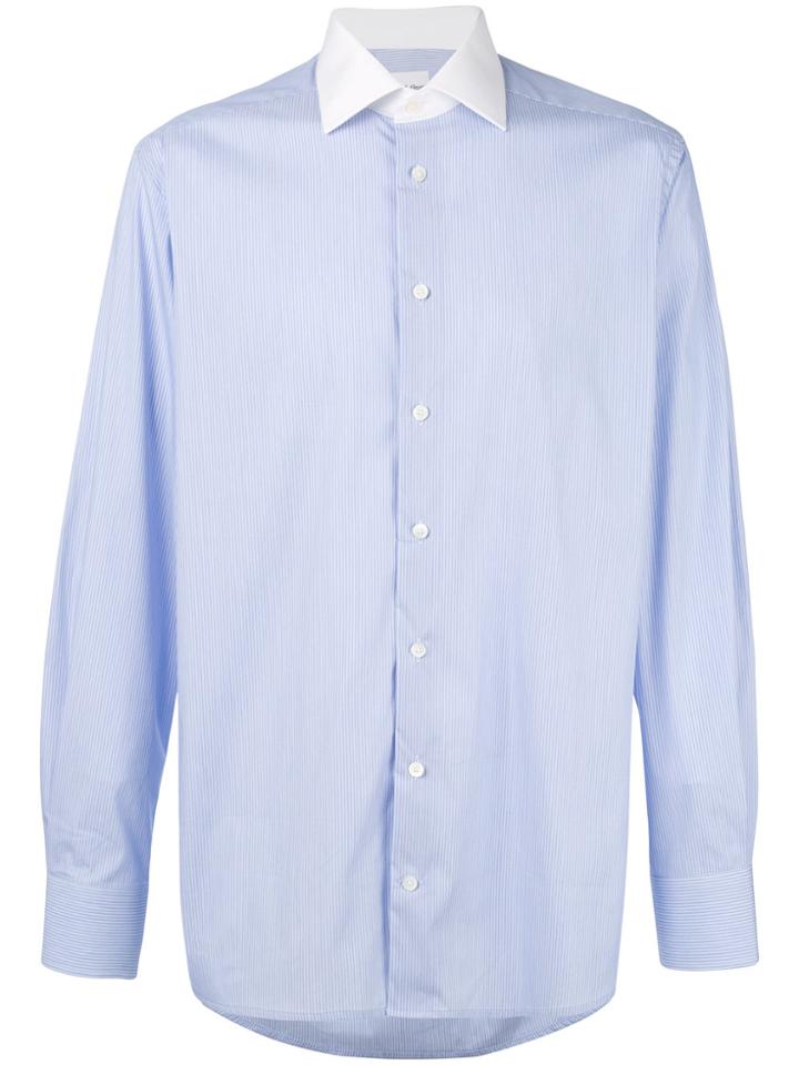 Hardy Amies Contrast Collar Striped Shirt - Blue