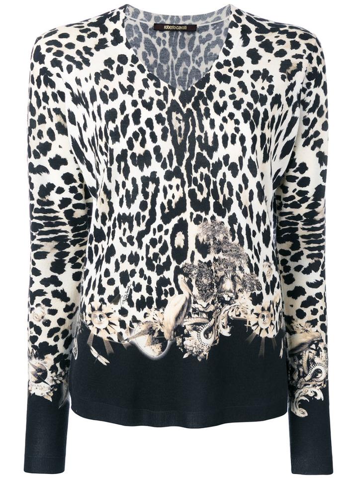 Roberto Cavalli V-neck Blouse, Women's, Size: 48, Black, Silk/cashmere/wool