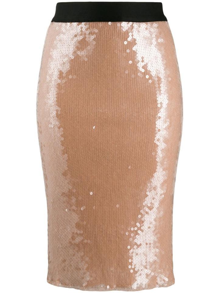 Nude Sequinned High Waisted Skirt - Neutrals
