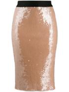 Nude Sequinned High Waisted Skirt - Neutrals