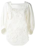 Chloé - Floral Applique Blouse - Women - Silk/cotton - 36, White, Silk/cotton