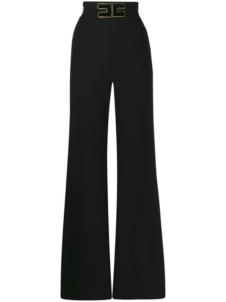 Elisabetta Franchi Logo Patch Palazzo Trousers - Black