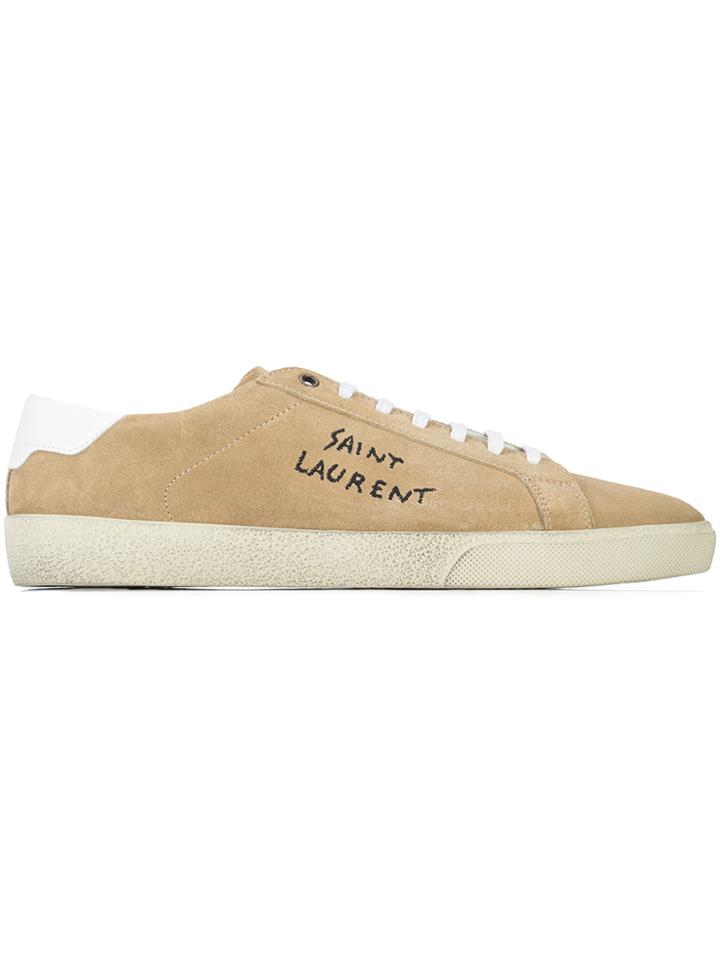 Saint Laurent Court Classic Sl/06 Embroidered Sneakers - Nude &