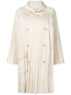 Issey Miyake Vintage Pleated Double Breasted Raincoat - Nude &