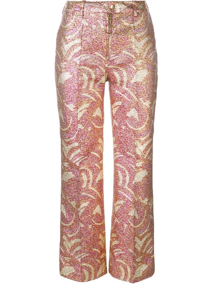 Manoush Sequined Pleated Straight Trousers, Women's, Size: 38, Cotton/metallic Fibre/satin