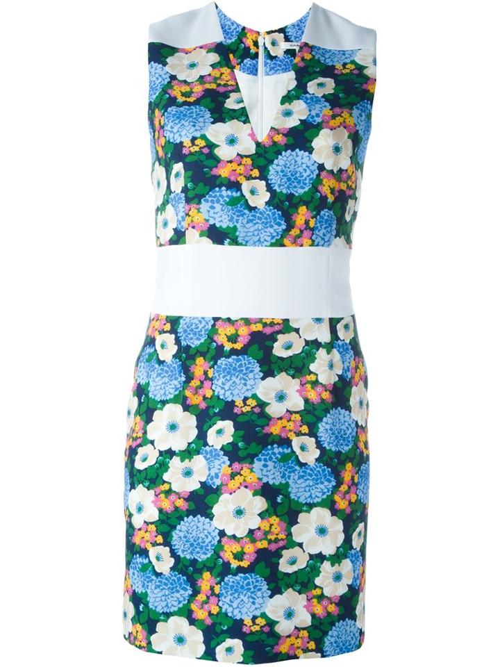 Carven Fitted Floral Dress, Women's, Size: 36, White, Polyester/viscose/acetate