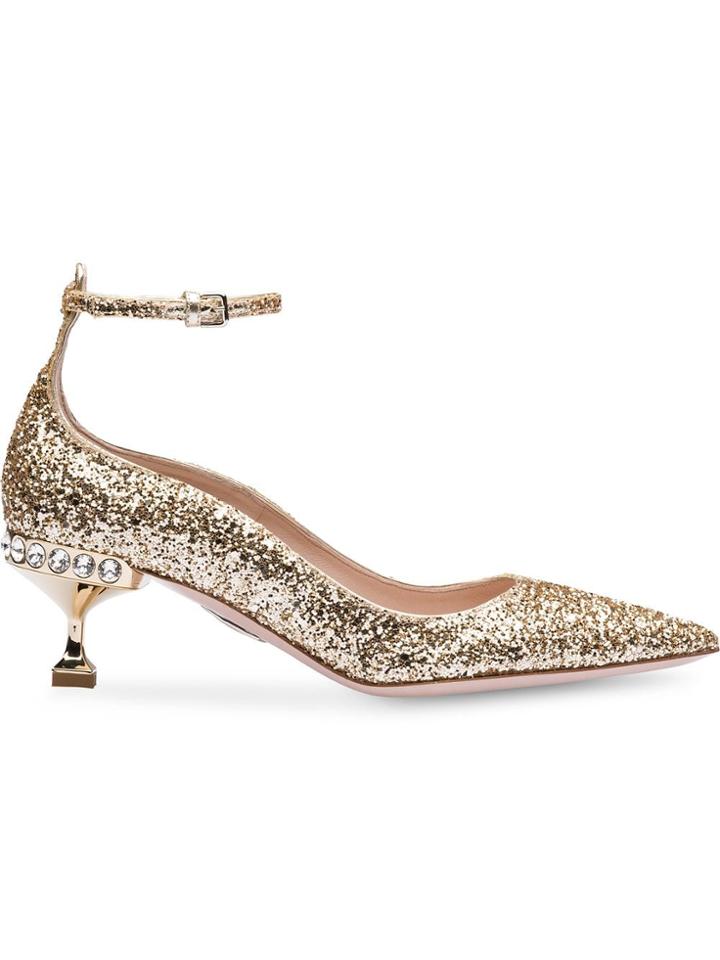 Miu Miu Glitter Pointed Pumps - F0846 Pyrite