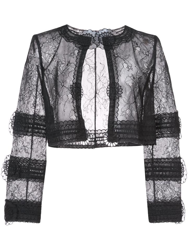 Oscar De La Renta Lace Panel Sheer Jacket - Black