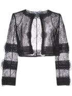 Oscar De La Renta Lace Panel Sheer Jacket - Black