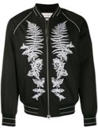 Alexander Mcqueen Frosted Fern Embroidered Bomber Jacket - Black
