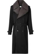 Burberry Detachable Collar Cotton Wool Trench Coat - Black