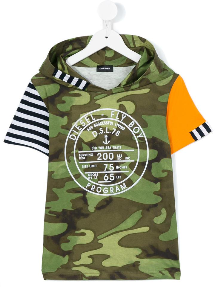 Diesel Kids - Colour-block Printed Hooded Top - Kids - Cotton - 10 Yrs, Green