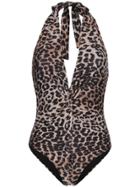 Ganni Leopard Print Swimsuit - Brown