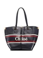 Chloé Logo Print Leather Tote Bag - Black