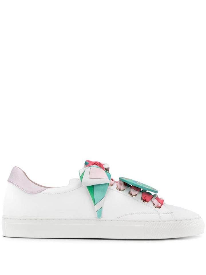 Emilio Pucci Lace-up Scarf Embellished Sneakers - White