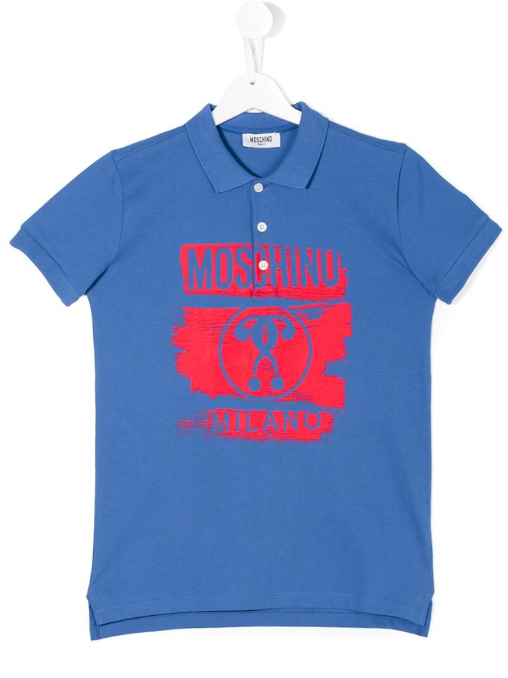 Moschino Kids Teen Logo Print Polo Shirt - Blue