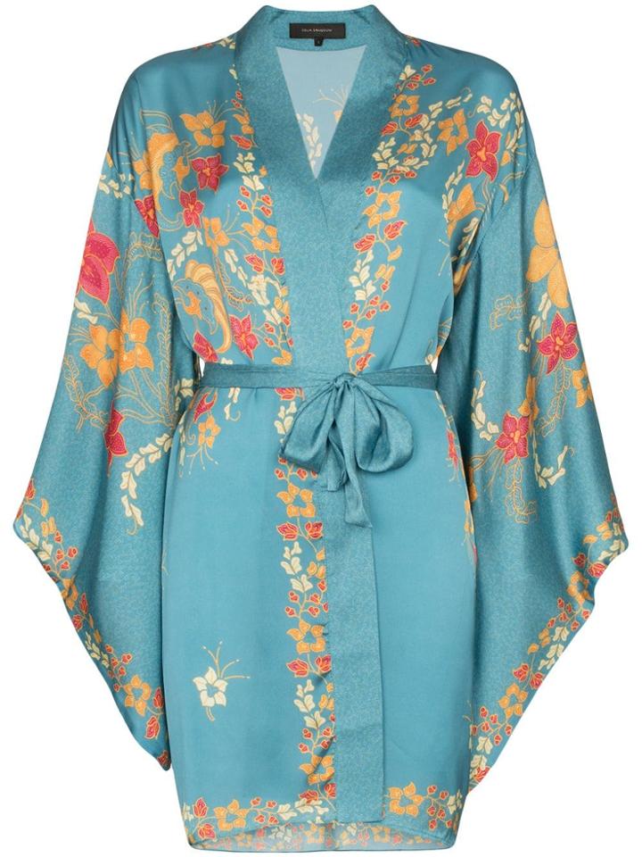 Celia Dragouni Floral Print Belted Kimono - Blue