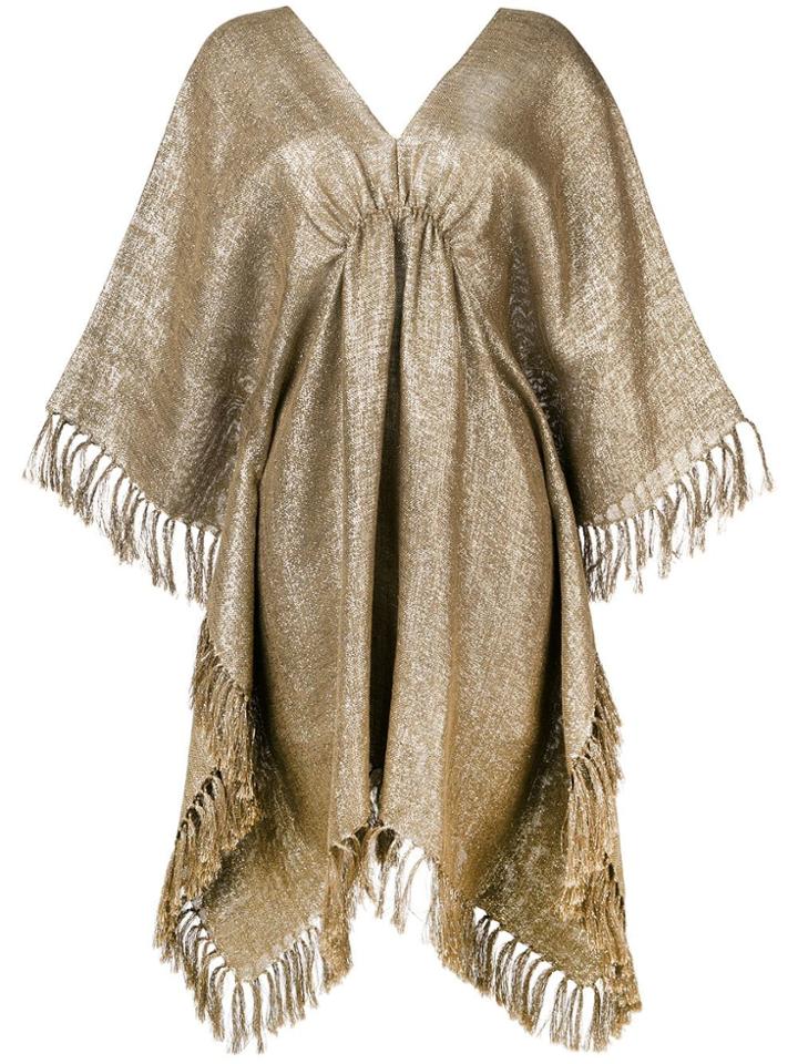 Brunello Cucinelli Fringed Oversized Poncho - Gold