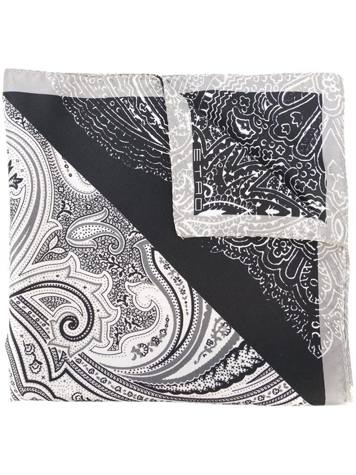 Etro Abstract Print Scarf, Men's, Black, Silk
