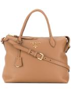 Prada Logo Plaque Tote - Brown