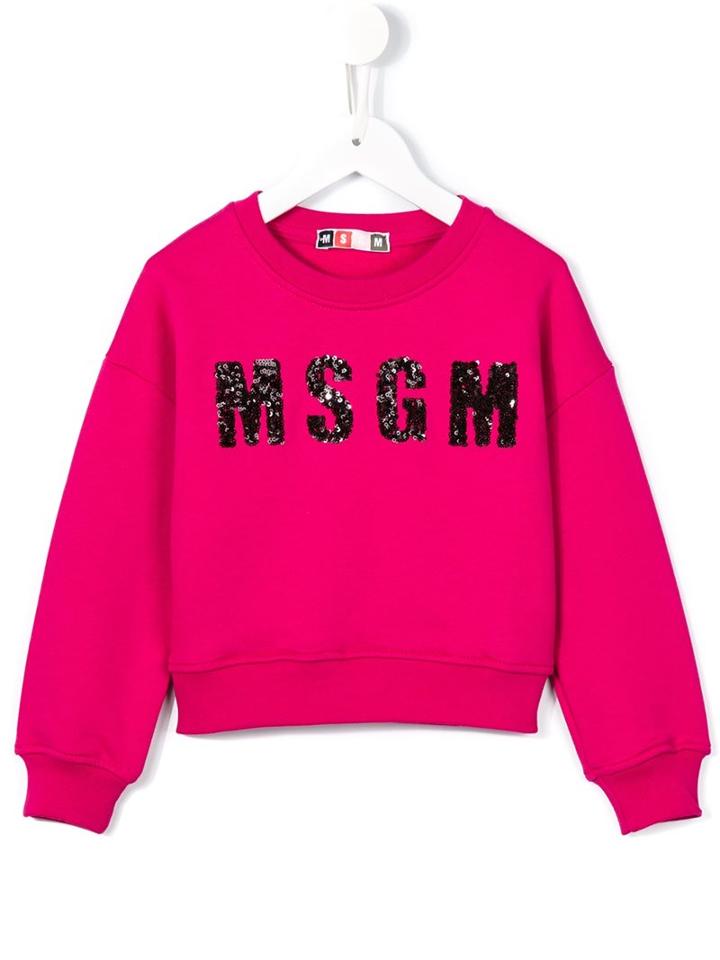 Msgm Kids Sequinned Logo Sweatshirt, Girl's, Size: 6 Yrs, Pink/purple