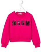 Msgm Kids Sequinned Logo Sweatshirt, Girl's, Size: 6 Yrs, Pink/purple