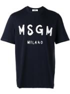 Msgm Printed Logo T-shirt, Men's, Size: Xl, Blue, Cotton