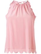 Red Valentino - Scallop Trim Tank Top - Women - Silk - 42, Pink/purple, Silk