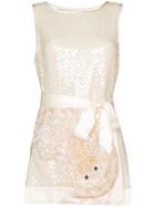 One Vintage Sequin-embellished Mini Dress - Neutrals