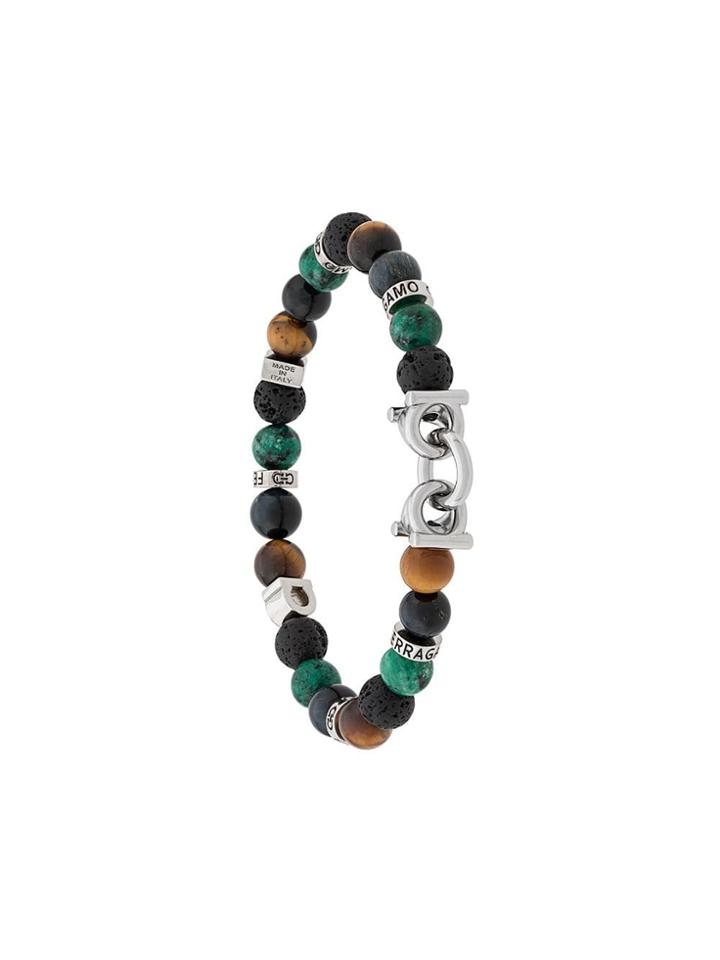 Salvatore Ferragamo Semi-precious Stone And Gancini Bracelet - Black
