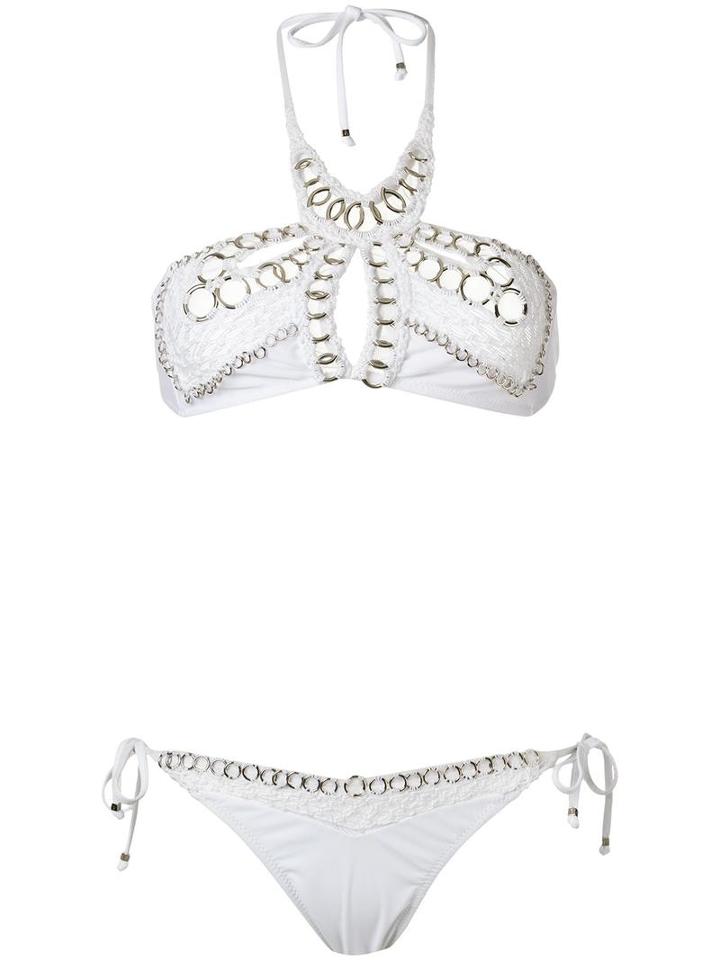 Amir Slama Crochet Bikini Set, Women's, Size: Medium, White, Elastodiene