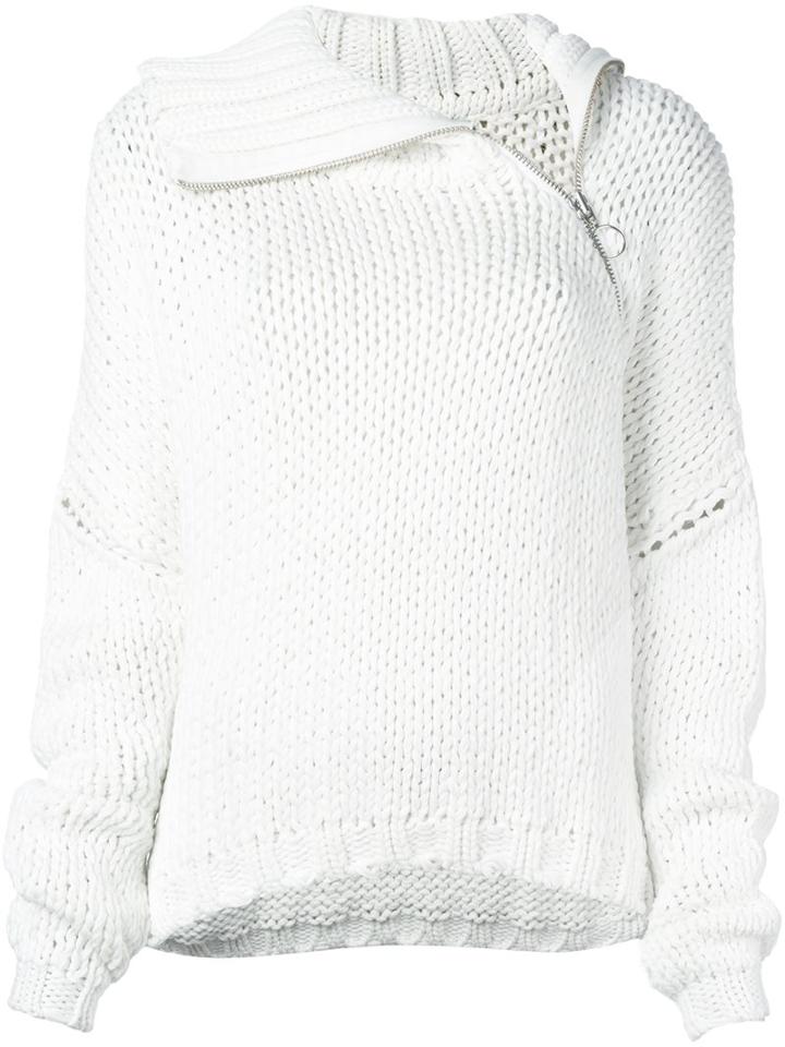 Marques'almeida Dislocated Zip Sweater, Women's, Size: Small, White, Cotton/polyamide