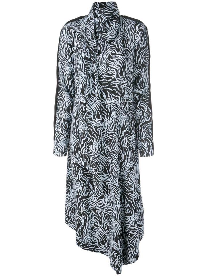 Proenza Schouler Zebra Print Long Sleeve Scarf Dress - Black