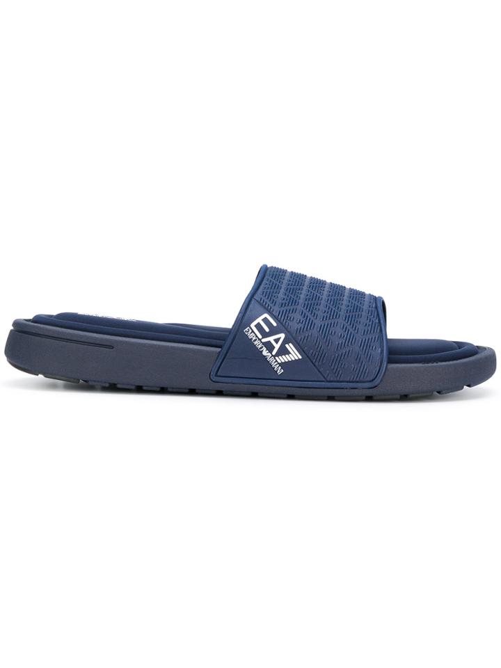 Ea7 Emporio Armani Logo Strap Slides - Blue