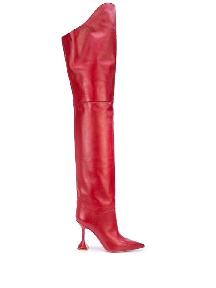 Amina Muaddi Iman Thigh-high Pointed Boots - Red