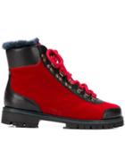 Mr & Mrs Italy Fur-trimmed Hiking Boots - Red